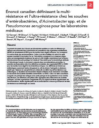 Énoncé canadien définissant la multi-résistance et l’ultra-résistance chez les souches d’entérobactéries, d’Acinetobacter spp. et de Pseudomonas aeruginosa pour les laboratoires médicaux 