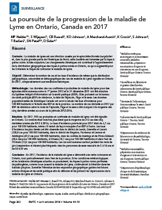 La poursuite de la progression de la maladie de Lyme en Ontario, Canada en 2017