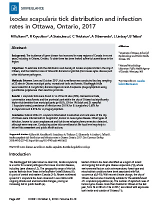 Ixodes scapularis tick distribution and infection rates in Ottawa, Ontario, 2017