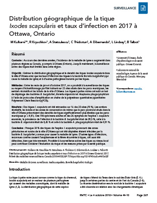 Distribution géographique de la tique Ixodes scapularis et taux d’infection en 2017 à Ottawa (Ontario)