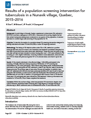 Results of a population screening intervention for tuberculosis in a Nunavik village, Quebec, 2015–2016
