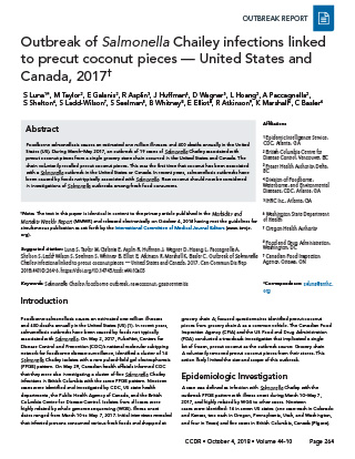 Outbreak of Salmonella Chailey infections linked to precut coconut pieces — United States and Canada, 2017