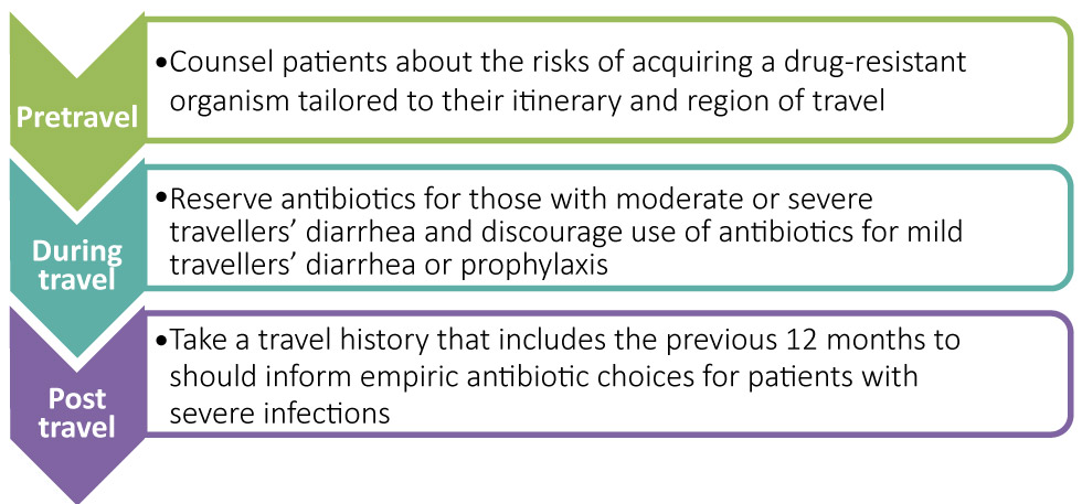 Figure 2: Opportunities to manage risk of acquiring drug-resistant organisms from travelling