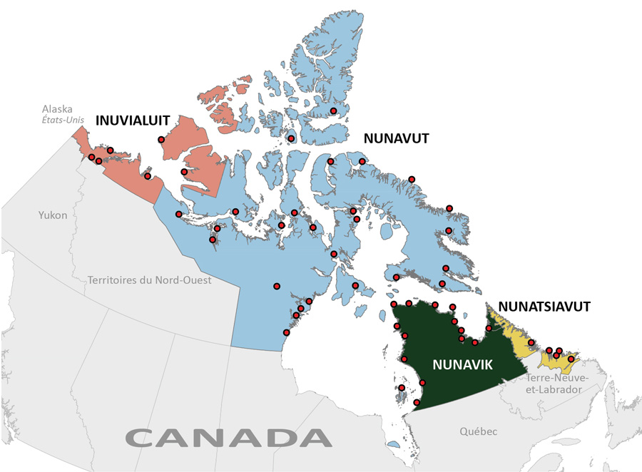 Figure 1 : Les quatre régions englobant les terres traditionnelles des Inuit au Canada