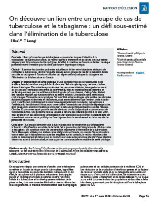 On découvre un lien entre un groupe de cas de tuberculose et le tabagisme : un défi sous-estimé dans l'élimination de la tuberculose