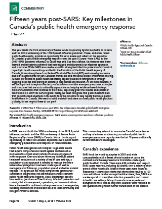 Fifteen years post-SARS: Key milestones in Canada's public health emergency response