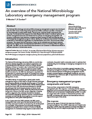 An overview of the National Microbiology Laboratory emergency management program