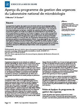 Aperçu du programme de gestion des urgences du Laboratoire national de microbiologie