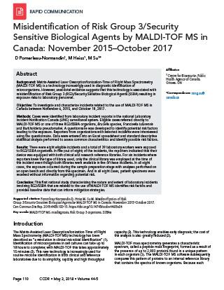 Misidentification of Risk Group 3/Security Sensitive Biological Agents by MALDI-TOF MS in Canada: November 2015–October 2017