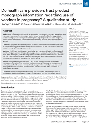 Do health care providers trust product monograph information regarding use of vaccines in pregnancy? A qualitative study