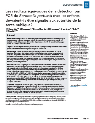 Les résultats équivoques de la détection par PCR de Bordetella pertussis chez les enfants devraient-ils être signalés aux autorités de la santé publique?