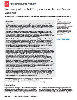 Summary of the NACI Update on Herpes Zoster Vaccines