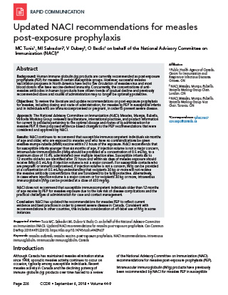 Updated NACI recommendation for measles post-exposure prophylaxis