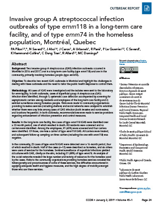 Invasive group A streptococcal outbreak in non-hospital settings