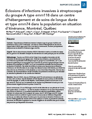 Éclosions de streptocoque invasif du groupe A en milieu non hospitalier