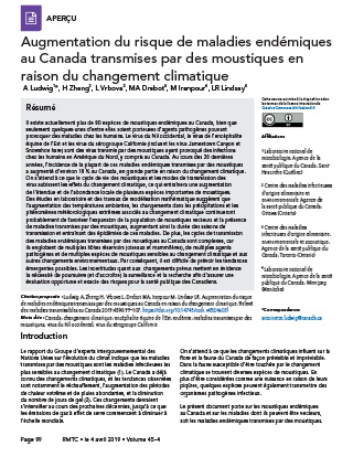 Augmentation du risque de maladies endémiques transmises par des moustiques au Canada en raison du changement climatique