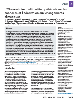 L’Observatoire multipartite québécois sur les zoonoses et l’adaptation aux changements climatiques