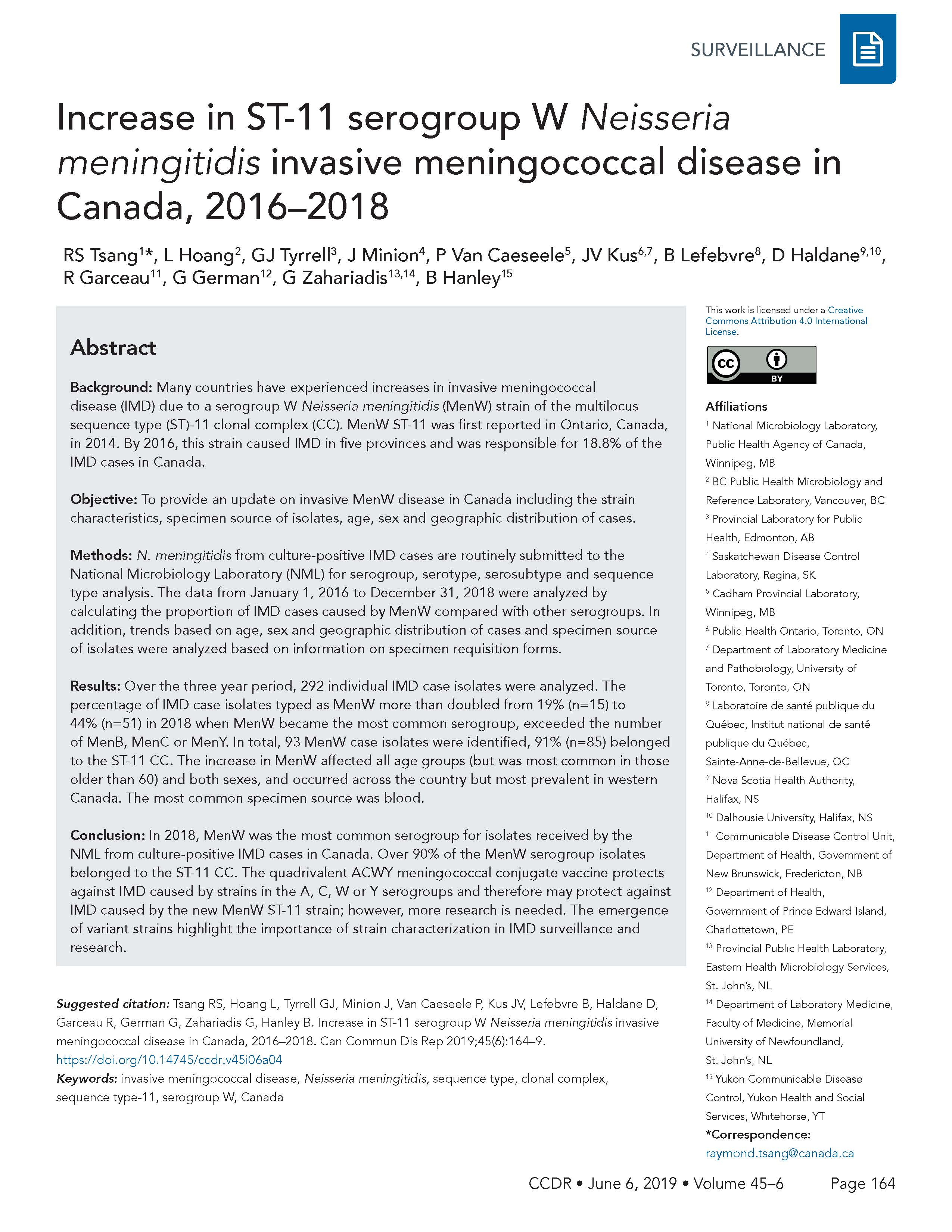Increase in Serogroup W neisseria meningitidis  2019