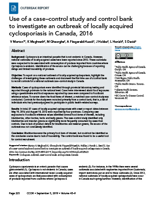 Use of a case–control study and control bank to investigate an outbreak of locally acquired cyclosporiasis in Canada, 2016