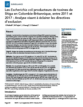 Les Escherichia coli producteurs de toxines de Shiga en Colombie-Britannique, entre 2011 et 2017 : Analyse visant à éclairer les directives d’exclusion
