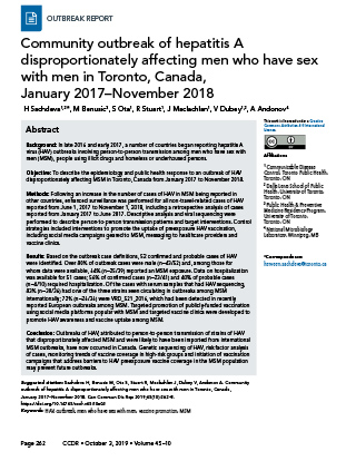 Community outbreak of hepatitis A disproportionately affecting men who have sex with men in Toronto, Canada, January 2017–November 2018