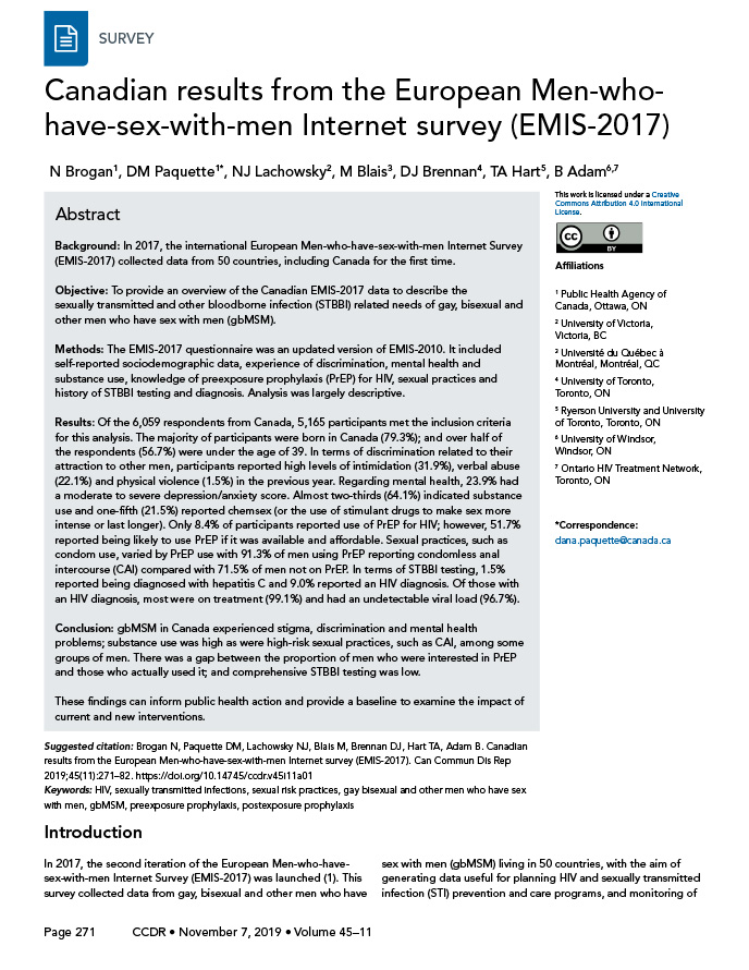 Canadian results from the European Men-who-have-sex-with-men Internet survey (EMIS-2017)