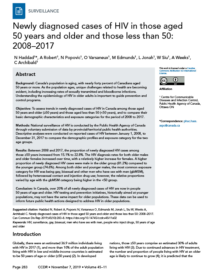 Newly diagnosed cases of HIV in those aged 50 years and older and those less than 50: 2008–2017
