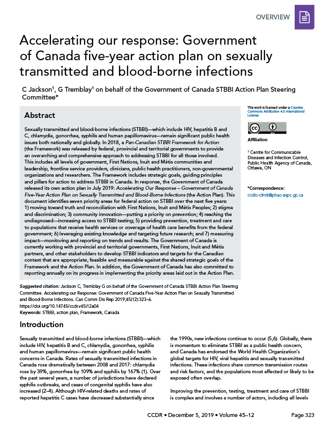 Accelerating our Response: Government of Canada Five-Year Action Plan on Sexually Transmitted and Blood-Borne Infections