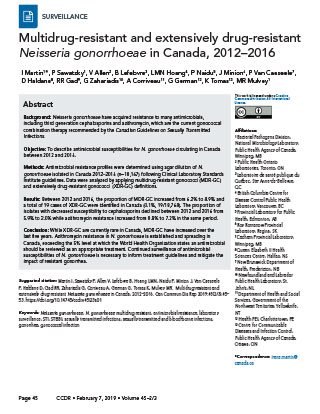 Multidrug-resistant and extensively drug-resistant gonorrhea in Canada, 2012–2016