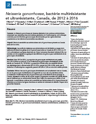Gonorrhée multirésistante et ultrarésistante au Canada de 2012 à 2016