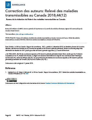 Correction des auteurs : Relevé des maladies transmissibles au Canada, numéro 44(12)