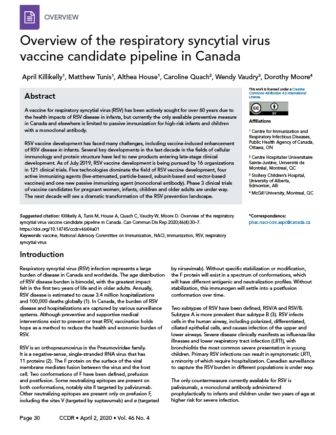 Overview of the respiratory syncytial virus vaccine candidate pipeline in Canada