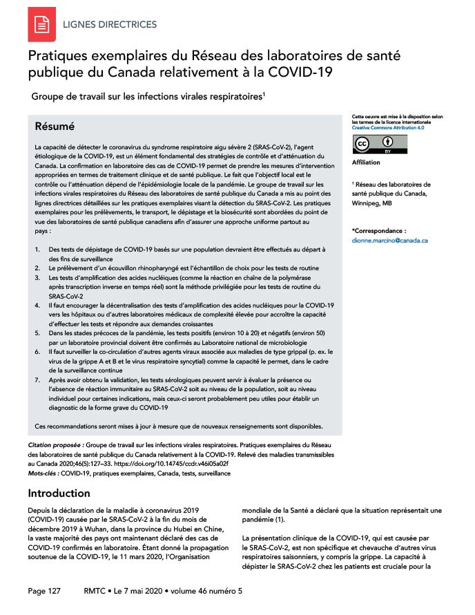 Linges directrices sur le Réseau des laboratoires de santé publique du Canada sur COVID-19