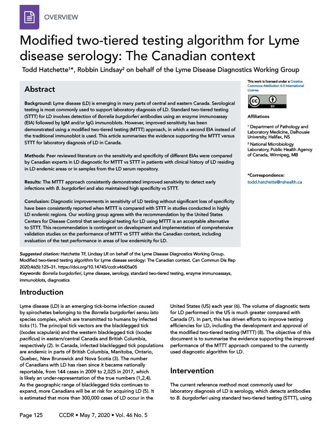 Modified two-tiered testing algorithm for Lyme disease serology: the Canadian context