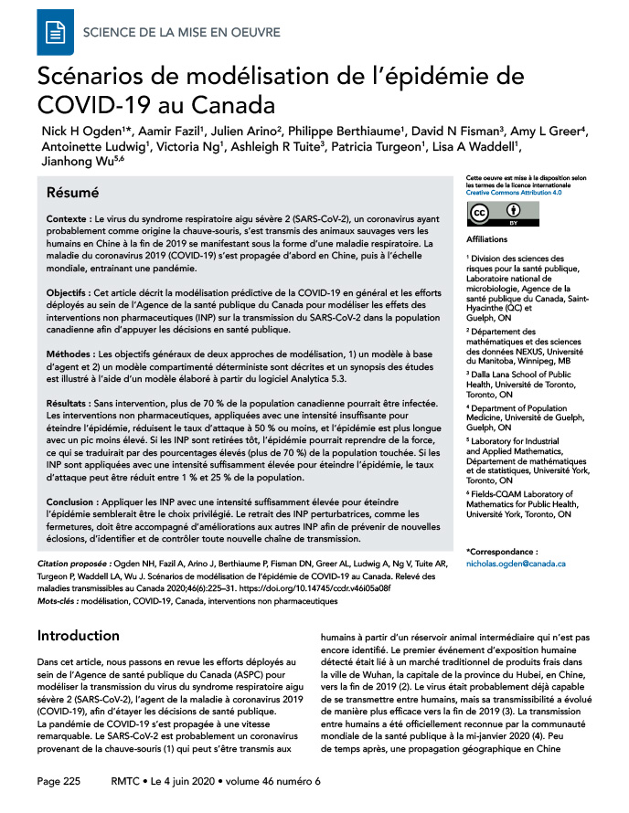 Scenarios De Modelisation De L Epidemie De Covid 19 Au Canada Rmtc 46 6 Canada Ca