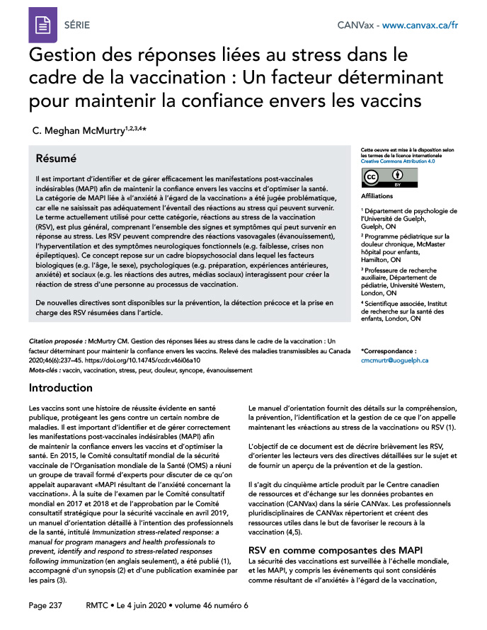 Gestion des réponses liées au stress dans le cadre de la vaccination : Un facteur déterminant pour maintenir la confiance envers les vaccins