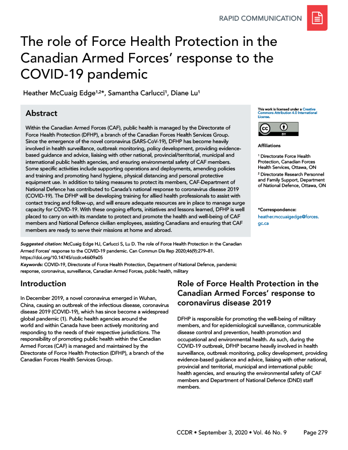 The role of Force Health Protection in the Canadian Armed Forces’ response to the COVID-19 pandemic