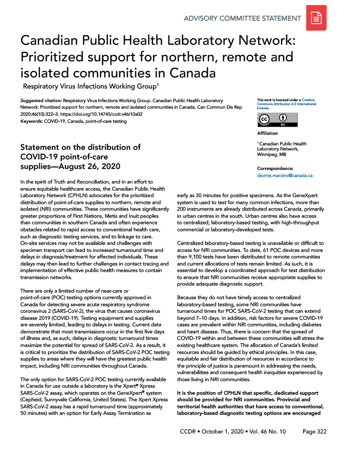 Canadian Public Health Laboratory Network: Prioritized support for northern, remote and isolated communities in Canada