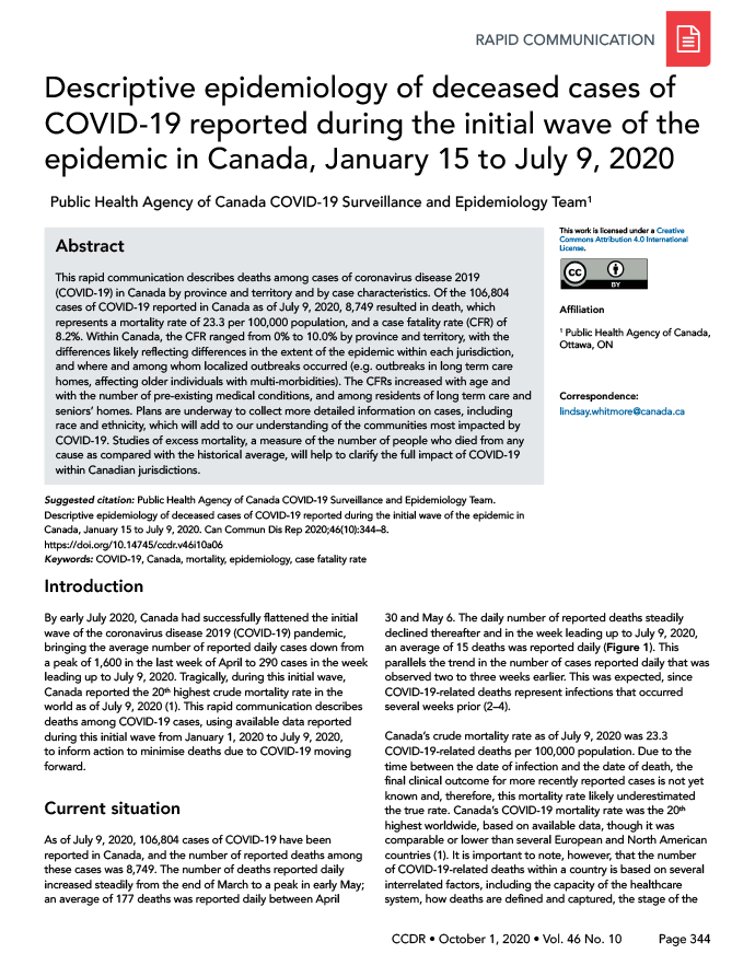 Descriptive epidemiology of deceased cases of COVID-19 reported during the initial wave of the epidemic in Canada, January 15 to July 9, 2020