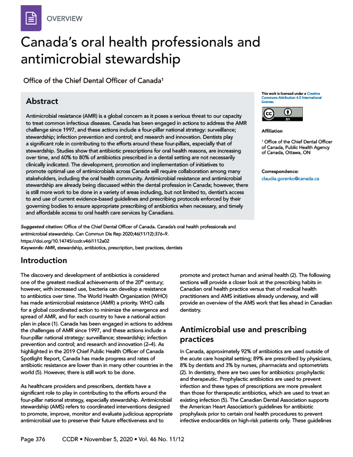 Canada's oral health professionals and antimicrobial stewardship