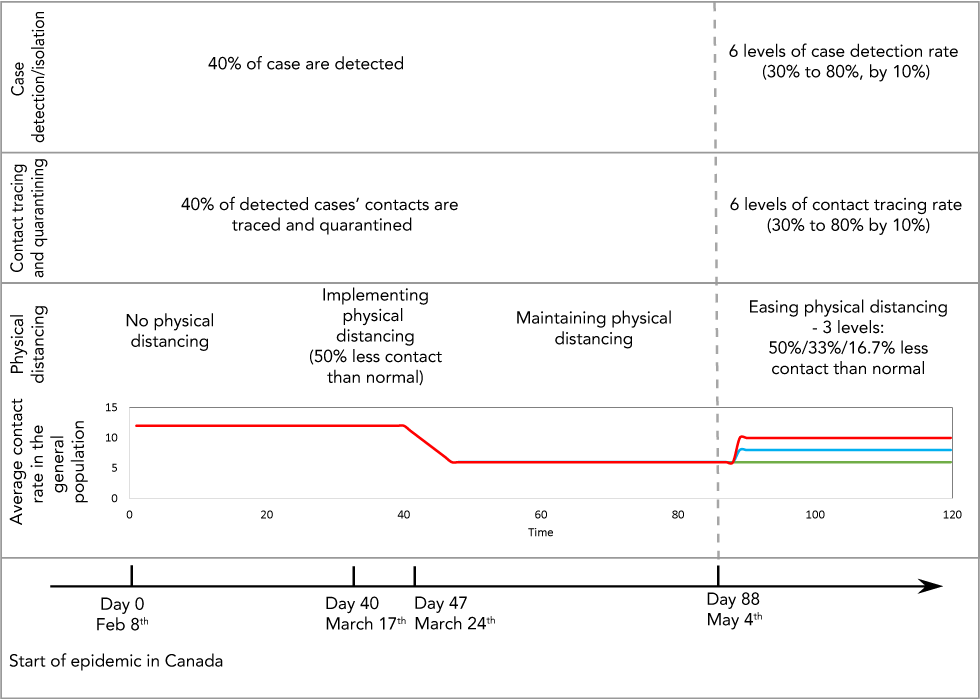 Figure 3: Simulation study design showing initial period of epidemic (before day 88)
