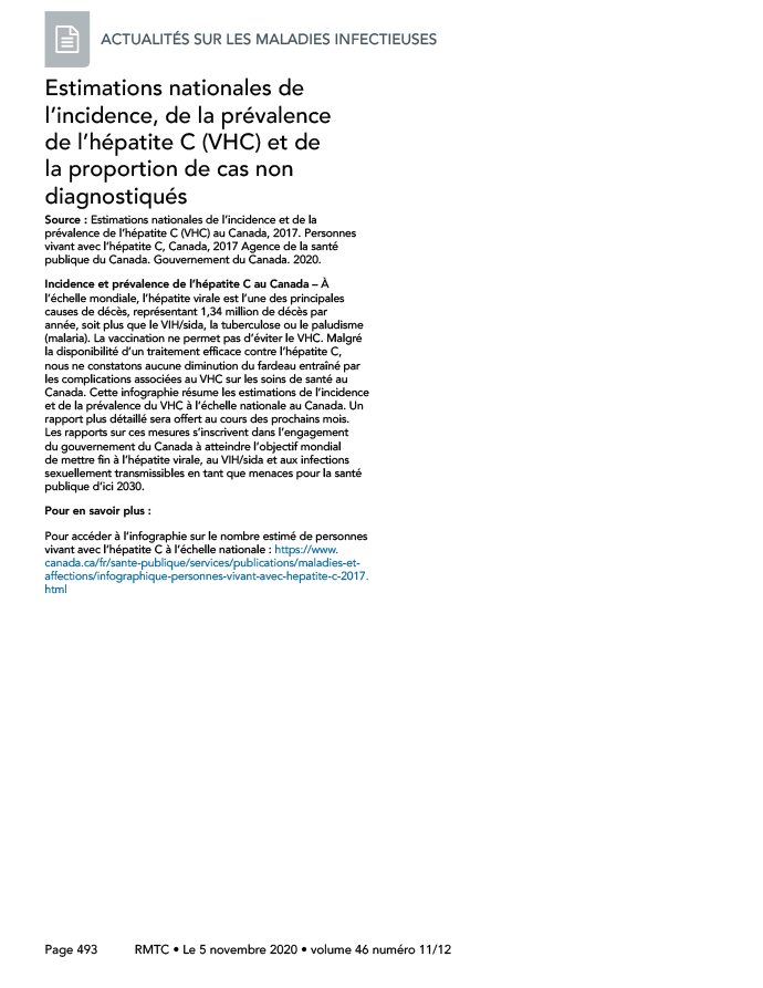 Estimations nationales de l’incidence, de la prévalence de l’hépatite C (VHC) et de la proportion de cas non diagnostiqués