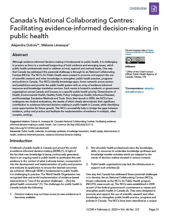 Canada’s National Collaborating Centres: Facilitating evidence-informed decision-making in public health