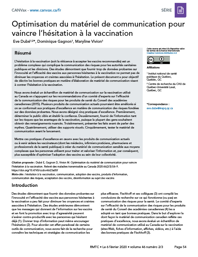 Optimisation du matériel de communication pour vaincre l’hésitation à la vaccination