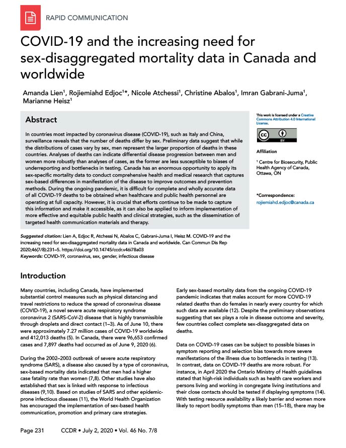 COVID-19 and the increasing need for sex-disaggregated mortality data in Canada and worldwide