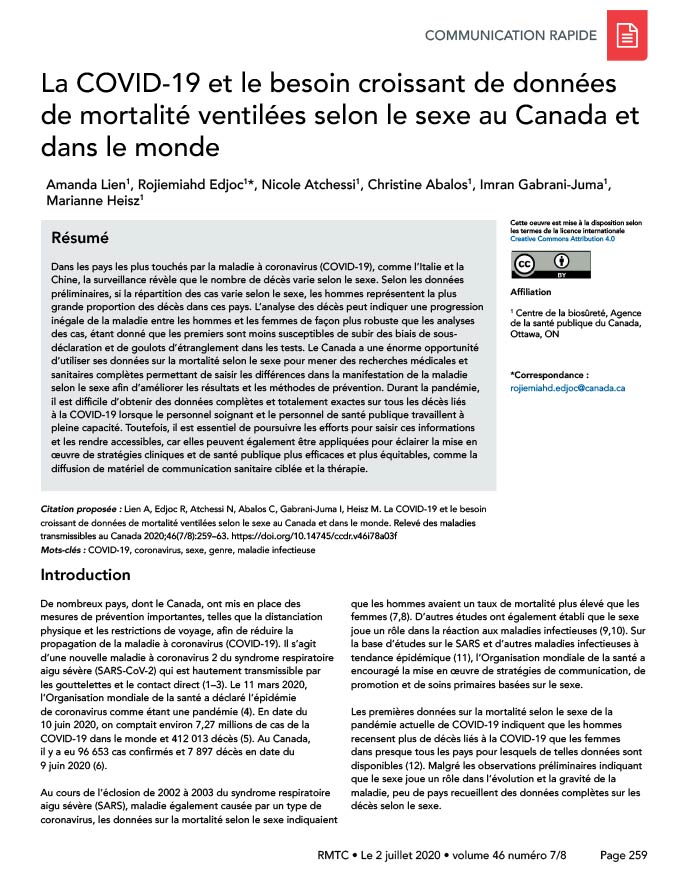 La COVID-19 et le besoin croissant de données de mortalité ventilées selon le sexe au Canada et dans le monde