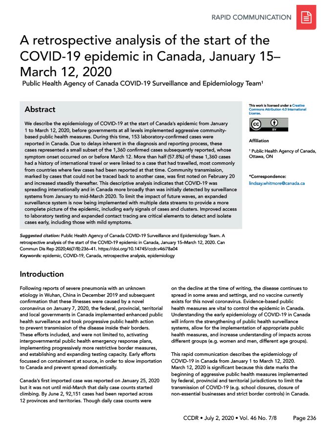 A retrospective analysis of the start of the COVID-19 epidemic in Canada, January 15–March 12, 2020