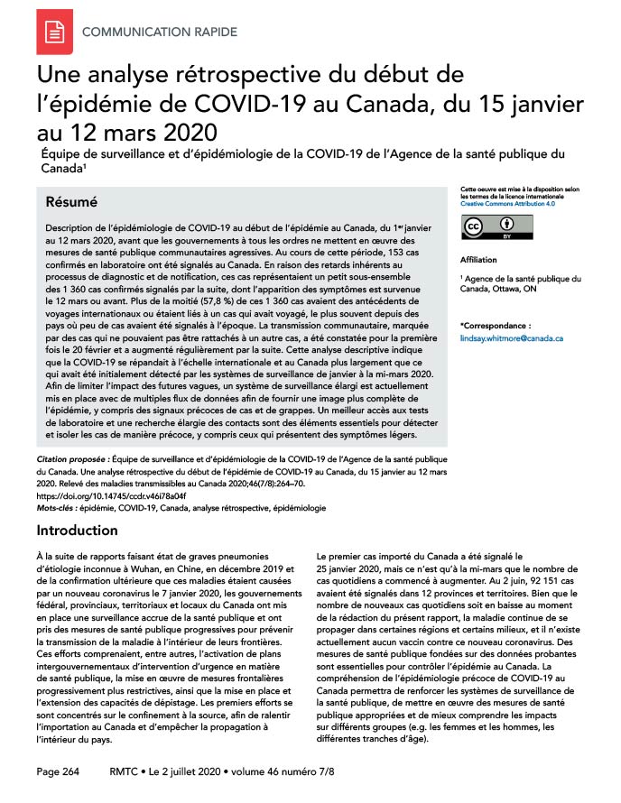 Une analyse rétrospective du début de l’épidémie de COVID-19 au Canada, du 15 janvier au 12 mars 2020