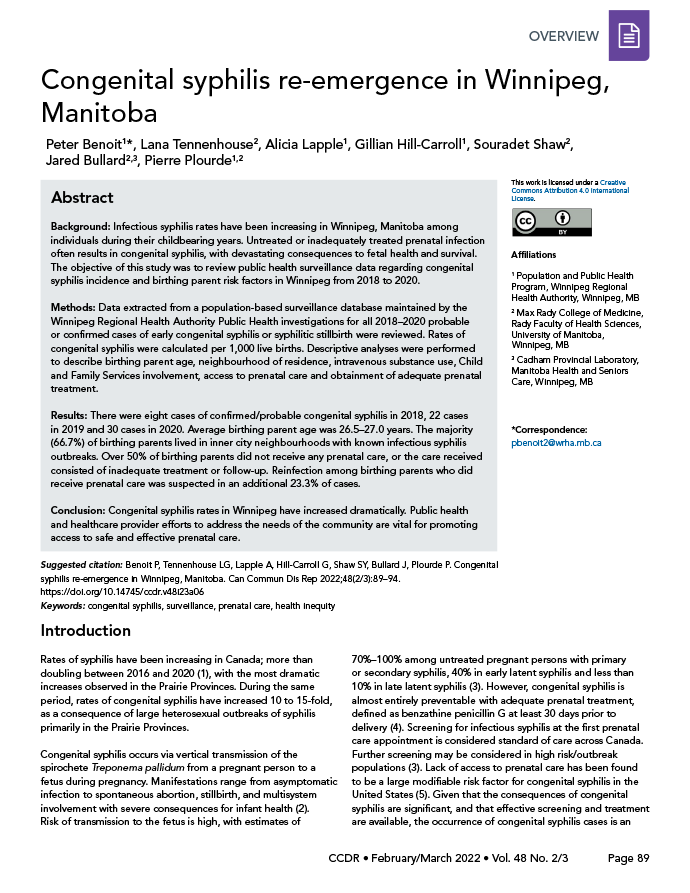 Volume 48-2/3, February/March 2022: Syphilis Resurgence in Canada