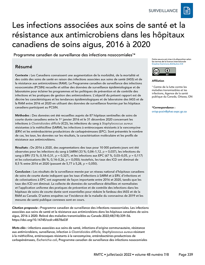 Volume 48-7/8, juillet/août 2022 :  Infections associées aux soins de santé & résistance aux antimicrobiens